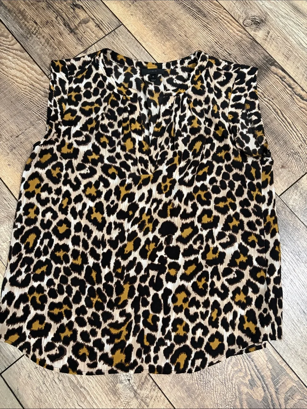 J. Crew Sleeveless Leopard Print blouse in Black, Tan and Cream